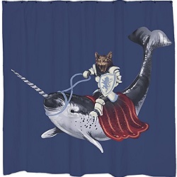 cat riding narwhal funny shower curtain